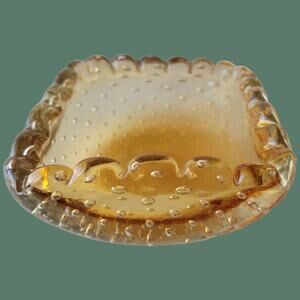 Vintage1960s Pale Amber Murano Bullicante Square Bowl